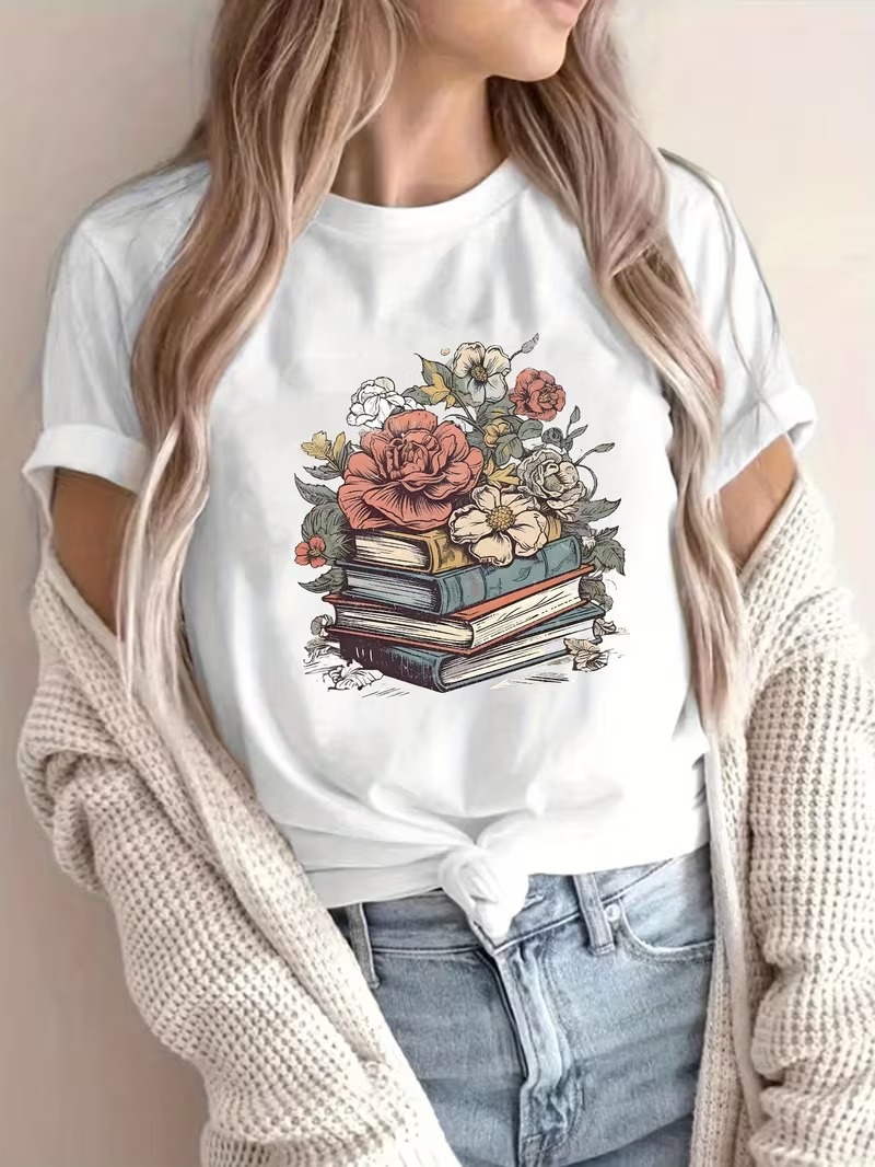 Women’s Floral Book Graphic T-Shirt