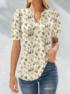 Women’s Vintage Floral Puff Sleeve Blouse