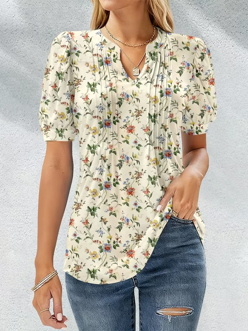 Women’s Vintage Floral Puff Sleeve Blouse